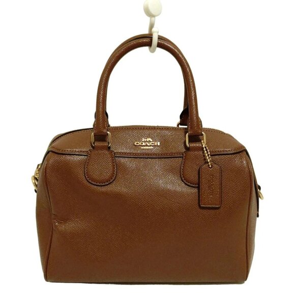Auth COACH Crossgrain Leather Bennett Mini Satchel F32202 Brown Leather - - Picture 1 of 9